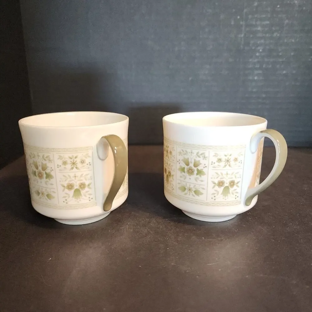 Royal Doulton Tea Coffee China Cup~Samarra~Green Tan Floral, England Set of 2